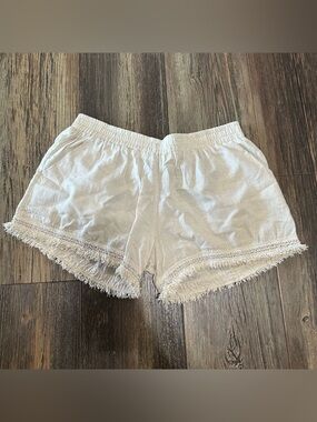 Sim & Sam linen blend women’s shorts L beige detailed fringe bottom BOHEMIAN